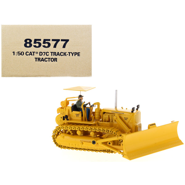 CAT Caterpillar D7C Track-Type Tractor Dozer Yellow with Operator "Vintage Series" 1/50 Diecast Model by Diecast Masters