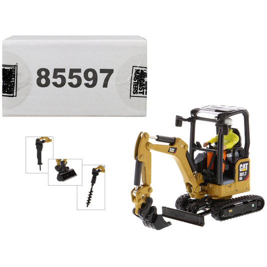 CAT Caterpillar 301.7 CR Next Generation Mini Hydraulic Excavator with Work Tools and Operator "High Line" Series 1/50 Diecast Model by Diecast Masters