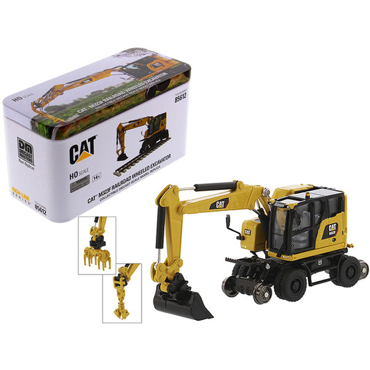 CAT Caterpillar M323F Railroad Wheeled Excavator with 3 Accessories (Safety Yellow Version) "High Line" Series 1/87 (HO) Scale Diecast Model by Diecast Masters