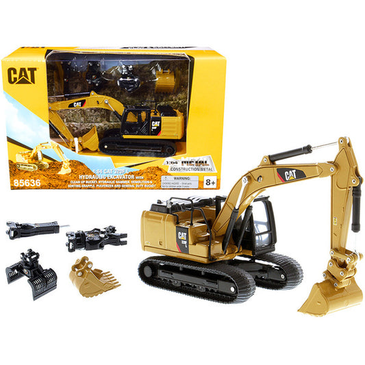 CAT Caterpillar 320F L Hydraulic Tracked Excavator with 5 Work Tools "Play & Collect!" 1/64 Diecast Model by Diecast Masters