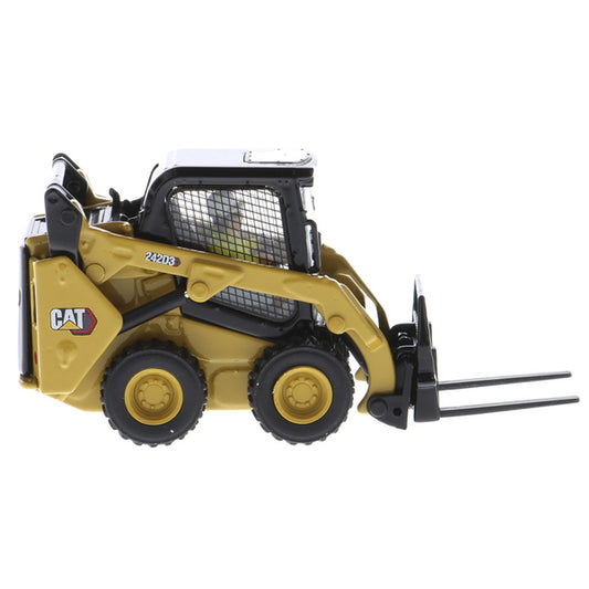 CAT Caterpillar 242D3 Wheeled Skid Steer Loader with Work Tools and Operator Yellow "High Line Series" 1/50 Diecast Model by Diecast Masters