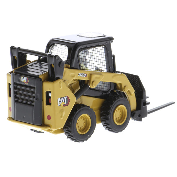 CAT Caterpillar 242D3 Wheeled Skid Steer Loader with Work Tools and Operator Yellow "High Line Series" 1/50 Diecast Model by Diecast Masters