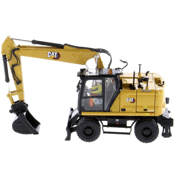 CAT Caterpillar M318 Wheeled Excavator Yellow with Operator "High Line" Series 1/50 Diecast Model by Diecast Masters