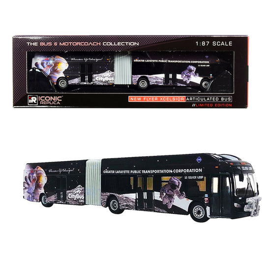 New Flyer Xcelsior XN60 Articulated Bus CityBus "Silver Loop" Lafayette (Indiana) Black "The Bus & Motorcoach Collection" 1/87 (HO) Diecast Model by Iconic Replicas