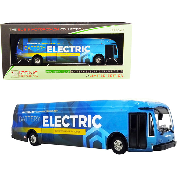 Proterra ZX5 "Battery-Electric" Transit Bus Corporate Blue with White Top "The Bus & Motorcoach Collection" 1/87 (HO) Diecast Model by Iconic Replicas