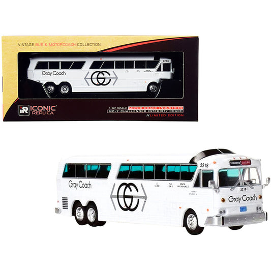 MCI MC-7 Challenger Intercity Coach Bus White "Gray Coach" Toronto - Guelph (Canada) "Vintage Bus & Motorcoach Collection" 1/87 (HO) Diecast Model by Iconic Replicas