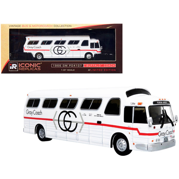 1966 GM PD4107 "Buffalo" Coach Bus "Gray Coach" Destination: "Pearson Airport" Toronto (Ontario Canada) "Vintage Bus & Motorcoach Collection" 1/87 Diecast Model by Iconic Replicas