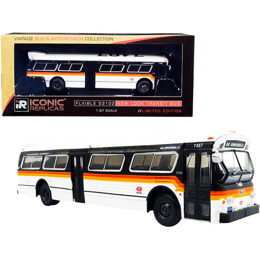 Flxible 53102 Transit Bus #460 "Downtown LA" RTD Los Angeles (California) White and Black with Stripes "Vintage Bus & Motorcoach Collection" 1/87 (HO) Diecast Model by Iconic Replicas