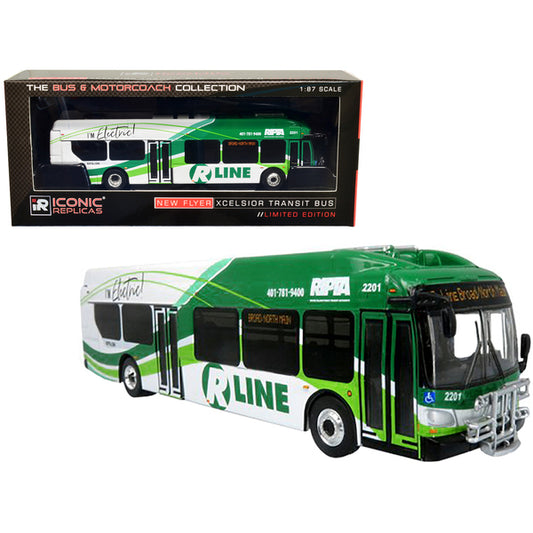 New Flyer Xcelsior Charge NG Electric Transit Bus RIPTA (Rhode Island Public Transit Authority) "R Line Broad/North Main" "The Bus & Motorcoach Collection" 1/87 Diecast Model by Iconic Replicas