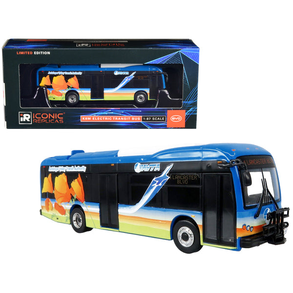 BYD K8M Electric Transit Bus Antelope Valley Transit Authority (AVTA) "4 Lancaster Blvd." Limited Edition 1/87 (HO) Diecast Model by Iconic Replicas