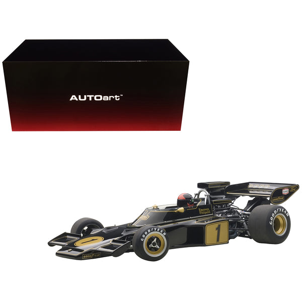 Lotus 72E 1973 Emerson Fittipaldi #1 with Driver Figure in Cockpit 1/18 Model Car by Autoart