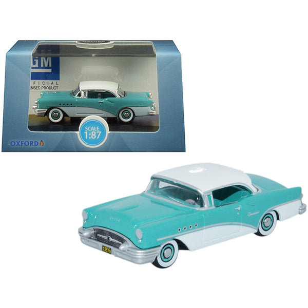 1955 Buick Century Turquoise and Polo White 1/87 (HO) Scale Diecast Model Car by Oxford Diecast