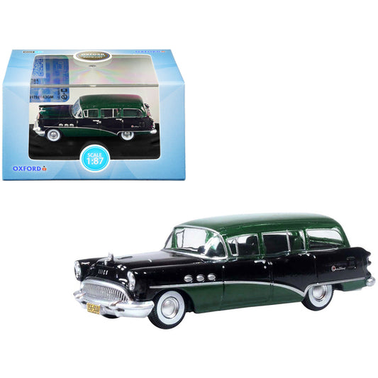 1954 Buick Century Estate Wagon Baffin Green and Carlsbad Black 1/87 (HO) Scale Diecast Model Car by Oxford Diecast