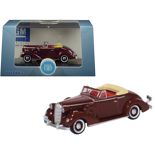 1936 Buick Special Convertible Coupe Cardinal Maroon 1/87 (HO) Scale Diecast Model Car by Oxford Diecast