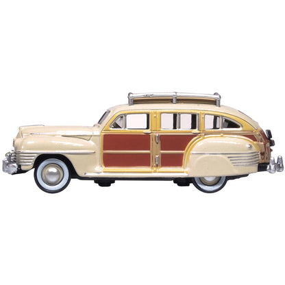 1942 Chrysler Town & Country Woody Wagon Catalina Tan with Wood Panels and Roof Rack 1/87 (HO) Scale Diecast Model Car by Oxford Diecast