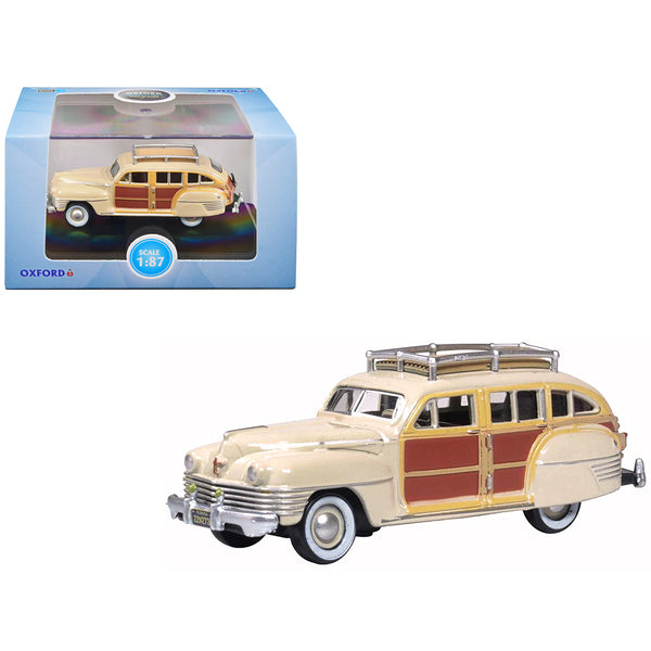 1942 Chrysler Town & Country Woody Wagon Catalina Tan with Wood Panels and Roof Rack 1/87 (HO) Scale Diecast Model Car by Oxford Diecast