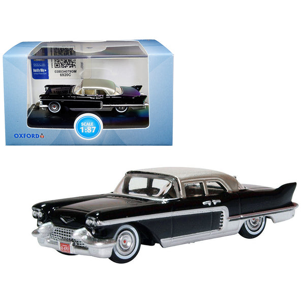 1957 Cadillac Eldorado Brougham Ebony Black with Silver Metallic Top 1/87 (HO) Scale Diecast Model Car by Oxford Diecast