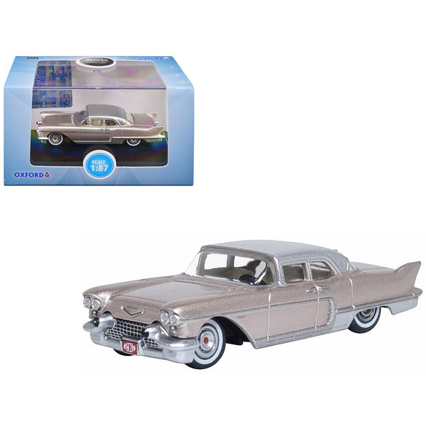 1957 Cadillac Eldorado Brougham Sandalwood Beige Metallic with Silver Top 1/87 (HO) Scale Diecast Model Car by Oxford Diecast