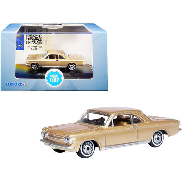 1963 Chevrolet Corvair Coupe Saddle Tan Metallic 1/87 (HO) Scale Diecast Model Car by Oxford Diecast