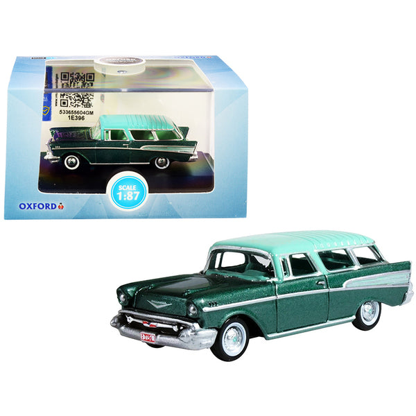 1957 Chevrolet Nomad Highland Green Metallic with Surf Green Top 1/87 (HO) Scale Diecast Model Car by Oxford Diecast