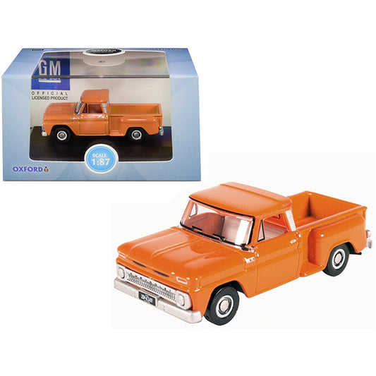 1965 Chevrolet C10 Stepside Pickup Truck Orange 1/87 (HO) Scale Diecast Model Car by Oxford Diecast