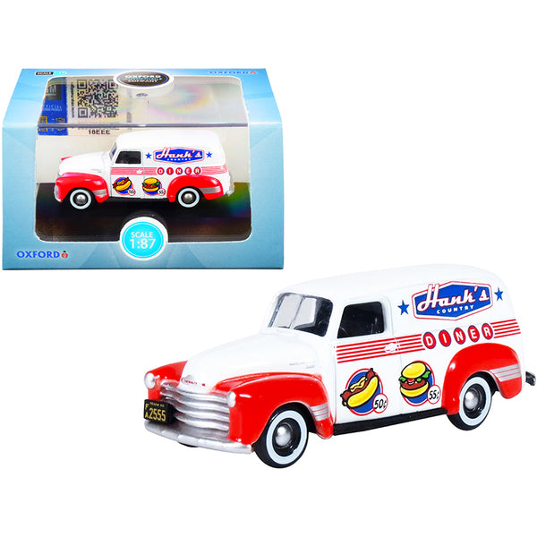 Chevrolet Panel Truck "Hanks Country Diner" White and Red 1/87 (HO) Scale Diecast Model Car by Oxford Diecast