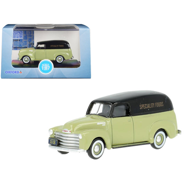 1950 Chevrolet Panel Van "Speciality Foods" Light Green and Black 1/87 (HO) Scale Diecast Model Car by Oxford Diecast