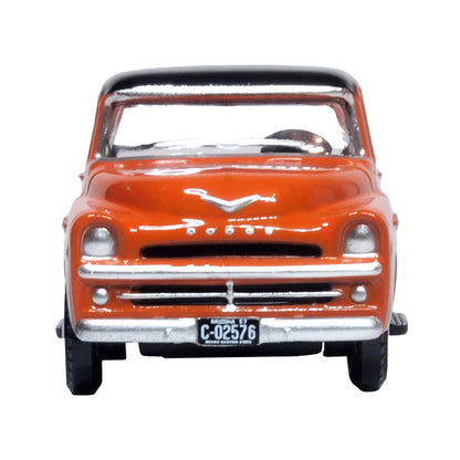 1957 Dodge D100 Sweptside Pickup Truck Omaha Orange and Jewel Black 1/87 (HO) Scale Diecast Model Car by Oxford Diecast