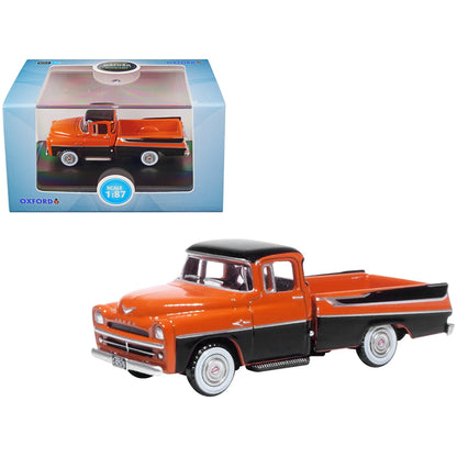 1957 Dodge D100 Sweptside Pickup Truck Omaha Orange and Jewel Black 1/87 (HO) Scale Diecast Model Car by Oxford Diecast