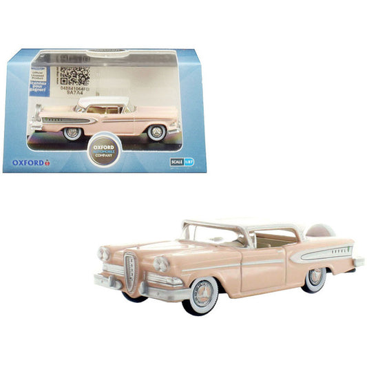 1958 Edsel Citation Chalk Pink with Frost White Top 1/87 (HO) Scale Diecast Model Car by Oxford Diecast