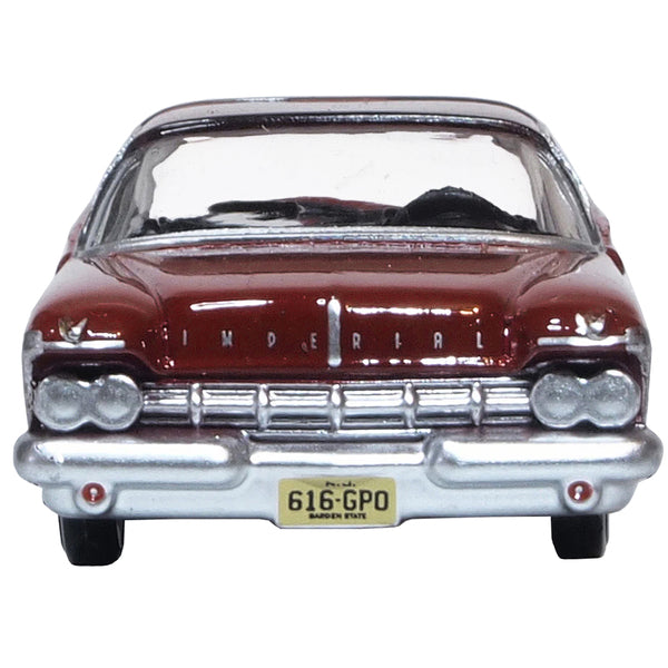 1959 Chrysler Imperial Crown 2 Door Hardtop Radiant Red with Black Top 1/87 (HO) Scale Diecast Model Car by Oxford Diecast