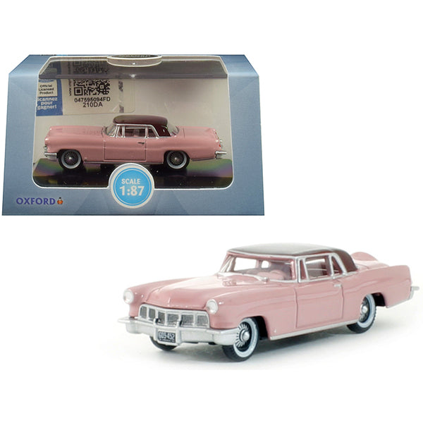 1956 Lincoln Continental Mark II Pink with Dubonnet Red Top 1/87 (HO) Scale Diecast Model Car by Oxford Diecast