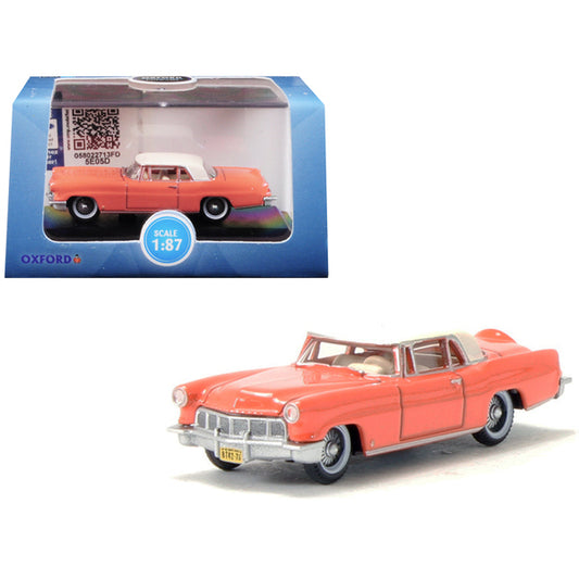 1956 Lincoln Continental Mark II Island Coral with Starmist White Top 1/87 (HO) Scale Diecast Model Car by Oxford Diecast