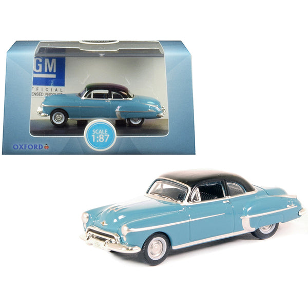 1950 Oldsmobile Rocket 88 Coupe Crest Blue with Black Top 1/87 (HO) Scale Diecast Model Car by Oxford Diecast