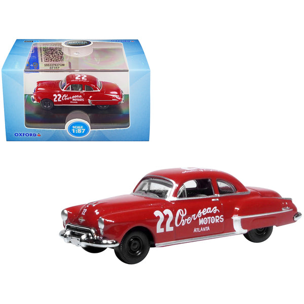 1949 Oldsmobile Rocket 88 Coupe #22 "Overseas Motors Atlanta" Red 1/87 (HO) Scale Diecast Model Car by Oxford Diecast