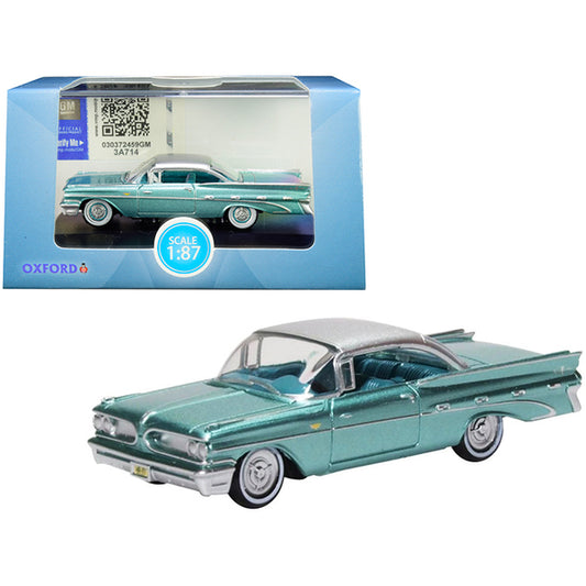 1959 Pontiac Bonneville Coupe Seaspray Green with Silver Top 1/87 (HO) Scale Diecast Model Car by Oxford Diecast