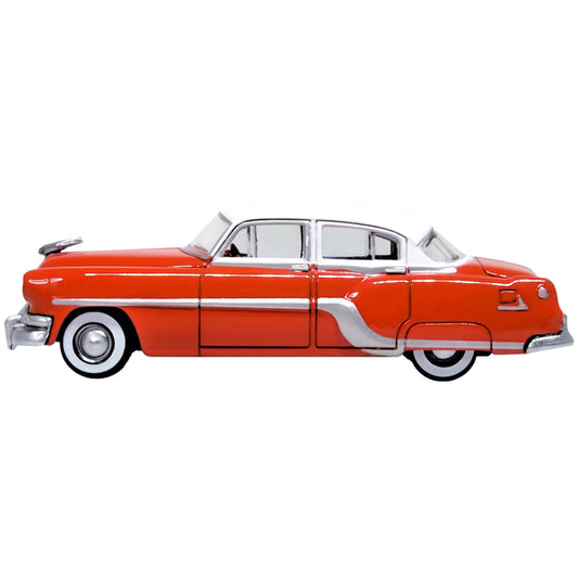 1954 Pontiac Chieftain 4 Door Coral Red with Winter White Top 1/87 (HO) Scale Diecast Model Car by Oxford Diecast