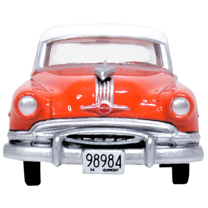 1954 Pontiac Chieftain 4 Door Coral Red with Winter White Top 1/87 (HO) Scale Diecast Model Car by Oxford Diecast