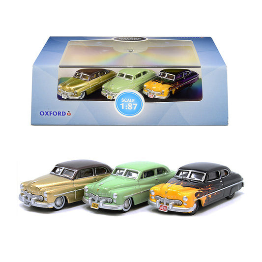 1949 Mercury Set of 3 Cars "70th Anniversary" 1/87 (HO) Scale Diecast Model Cars by Oxford Diecast