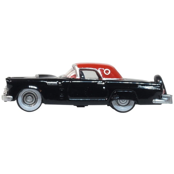 1956 Ford Thunderbird Raven Black with Fiesta Red Top 1/87 (HO) Scale Diecast Model Car by Oxford Diecast