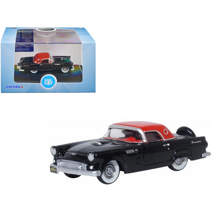 1956 Ford Thunderbird Raven Black with Fiesta Red Top 1/87 (HO) Scale Diecast Model Car by Oxford Diecast