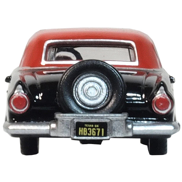 1956 Ford Thunderbird Raven Black with Fiesta Red Top 1/87 (HO) Scale Diecast Model Car by Oxford Diecast