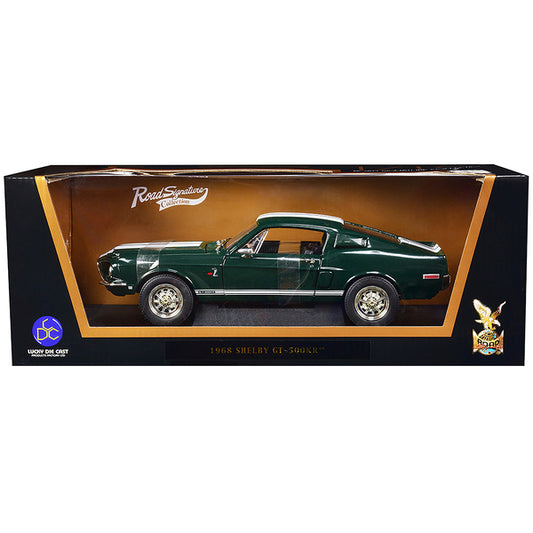 1968 Shelby GT500 KR Dark Green with White Stripes 1/18 Diecast Car Model by Road Signature