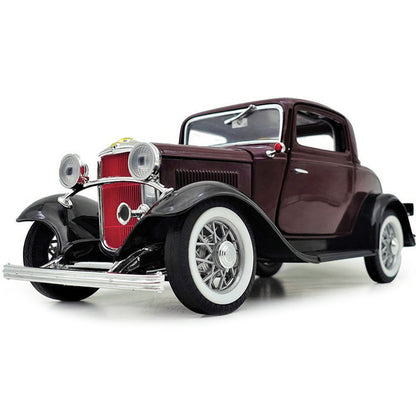 1932 Ford 3-Window Coupe Burgundy with Black Top 1/18 Diecast Model Car by Road Signature