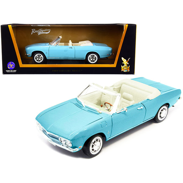 1969 Chevrolet Corvair Monza Convertible Light Blue 1/18 Diecast Model Car by Road Signature