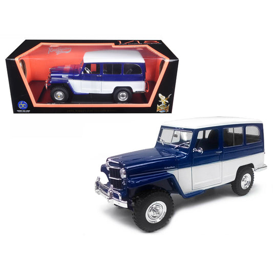 1955 Willys Jeep Station Wagon Dark Blue and White 1/18 Diecast Model Car by Road Signature