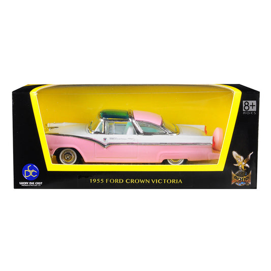 1955 Ford Crown Victoria Pink and White 1/43 Diecast Model Car by Road Signature