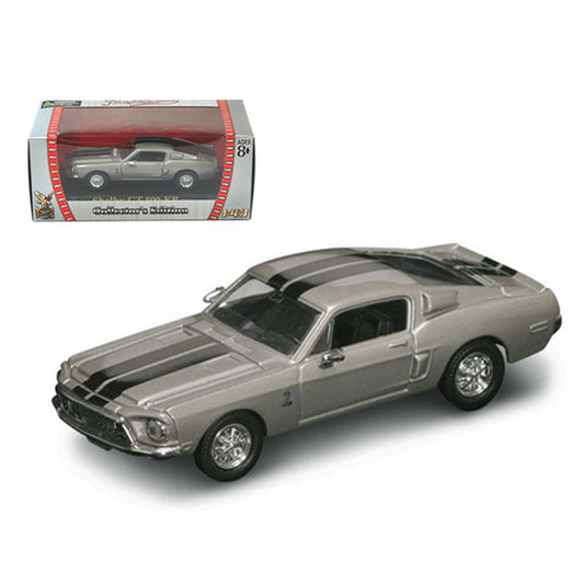 1968 Ford Mustang Shelby GT500 KR Silver with Black Stripes 1/43 Diecast Model Car by Road Signature