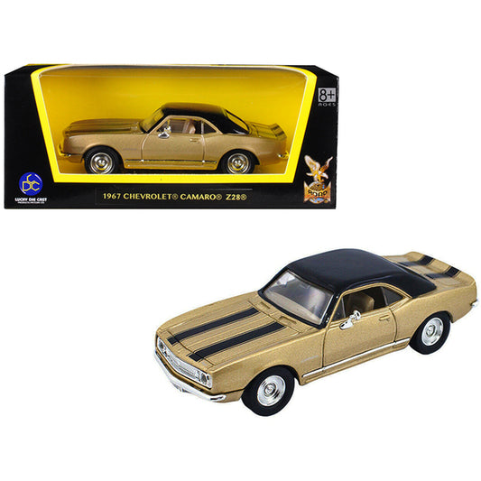 1967 Chevrolet Camaro Z-28 Gold with Black Stripes and Black Top 1/43 Diecast Model Car by Road Signature