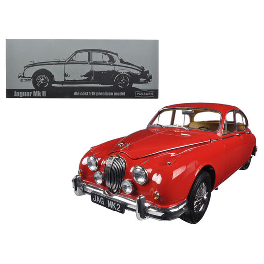 1962 Jaguar Mark 2 3.8 Carmen Red Left Hand Drive 1/18 Diecast Model Car by Paragon